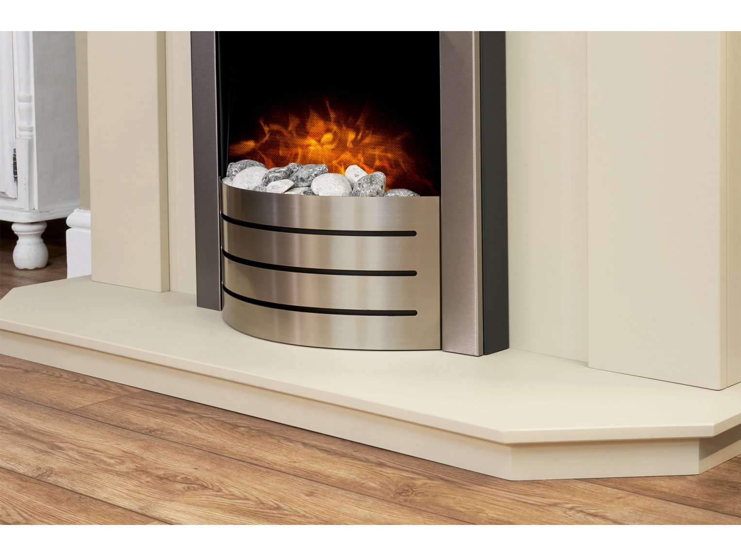 Adam Abbey Fireplace Stone Effect + Comet Electric Fire Brushed Steel, 48"