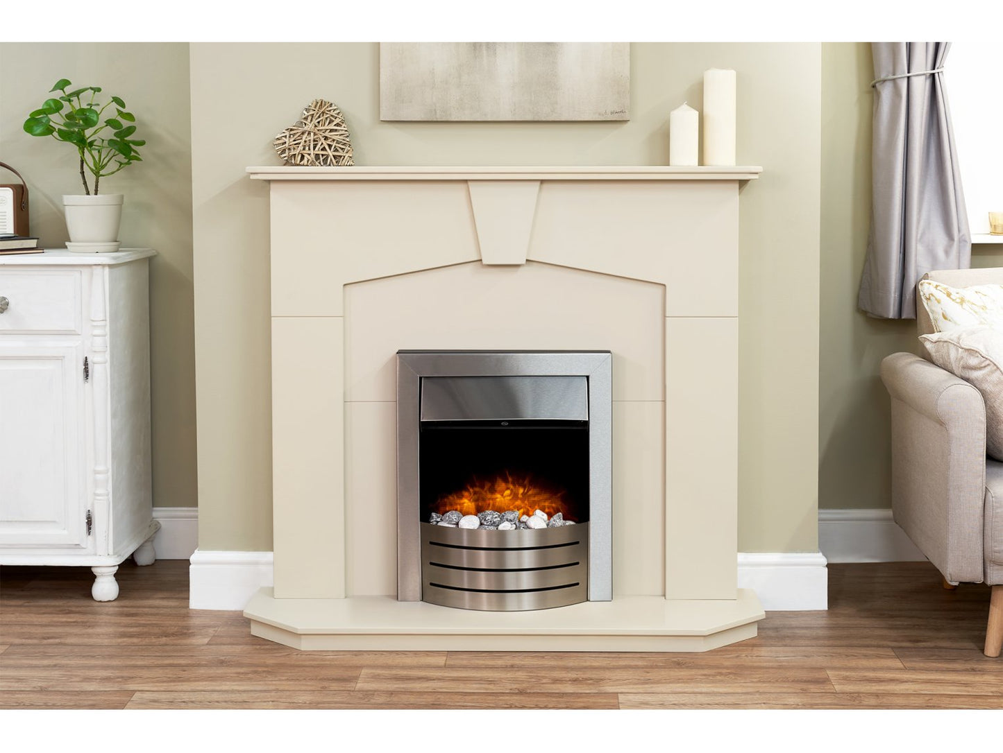 Adam Abbey Fireplace Stone Effect + Comet Electric Fire Brushed Steel, 48"