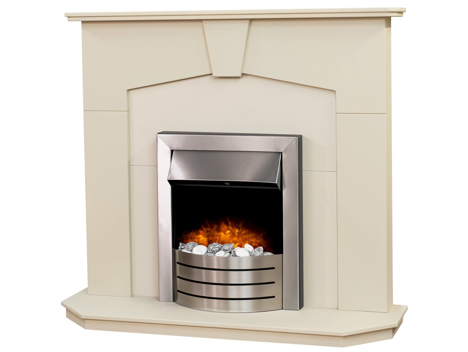 Adam Abbey Fireplace Stone Effect + Comet Electric Fire Brushed Steel, 48"
