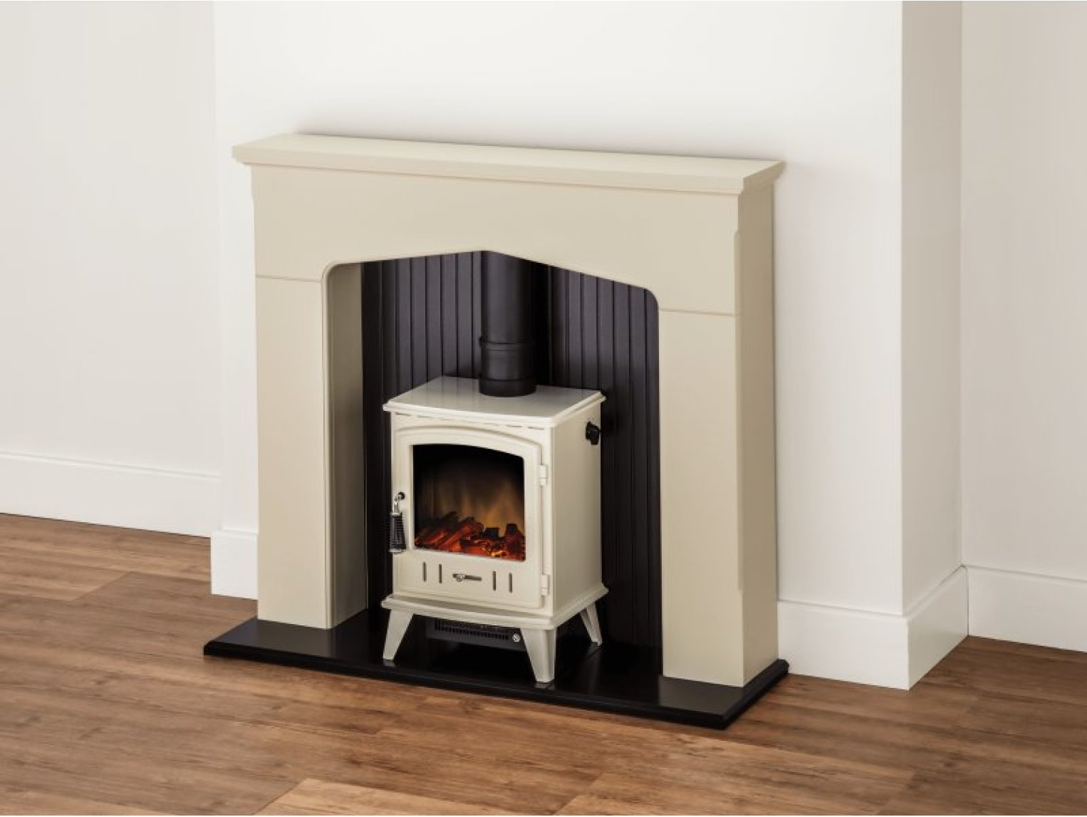 Adam Aviemore Electric Stove Cream Enamel + Angled Stove Pipe