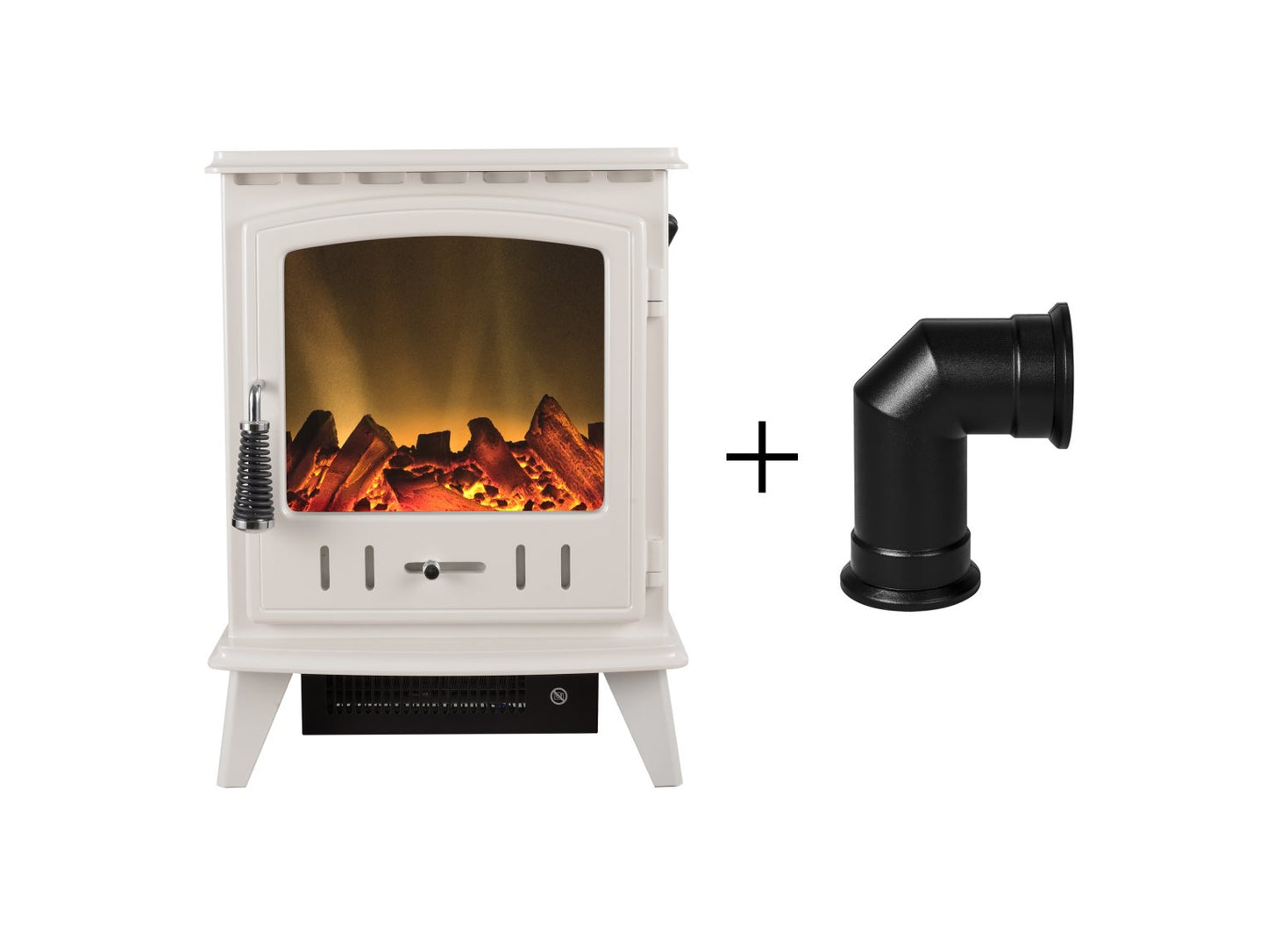 Adam Aviemore Electric Stove in Cream Enamel with Angled Stove Pipe