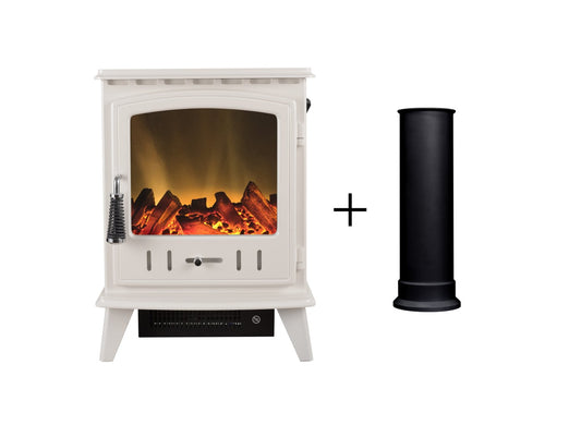 Adam Aviemore Electric Stove in Cream Enamel with Straight Stove Pipe