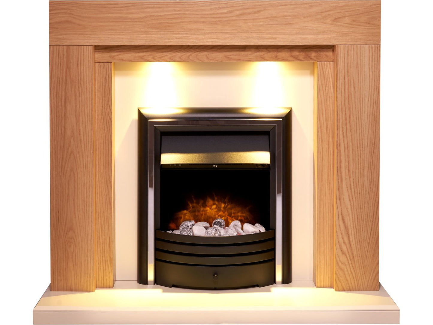 Adam Beaumont Fireplace Suite in Oak & Cream with Cambridge 6-in-1 Electric Fire in Black, 48 Inch