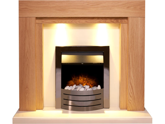 Adam Beaumont Fireplace Suite in Oak & Cream with Comet Electric Fire in Obsidian Black Chrome, 48 Inch
