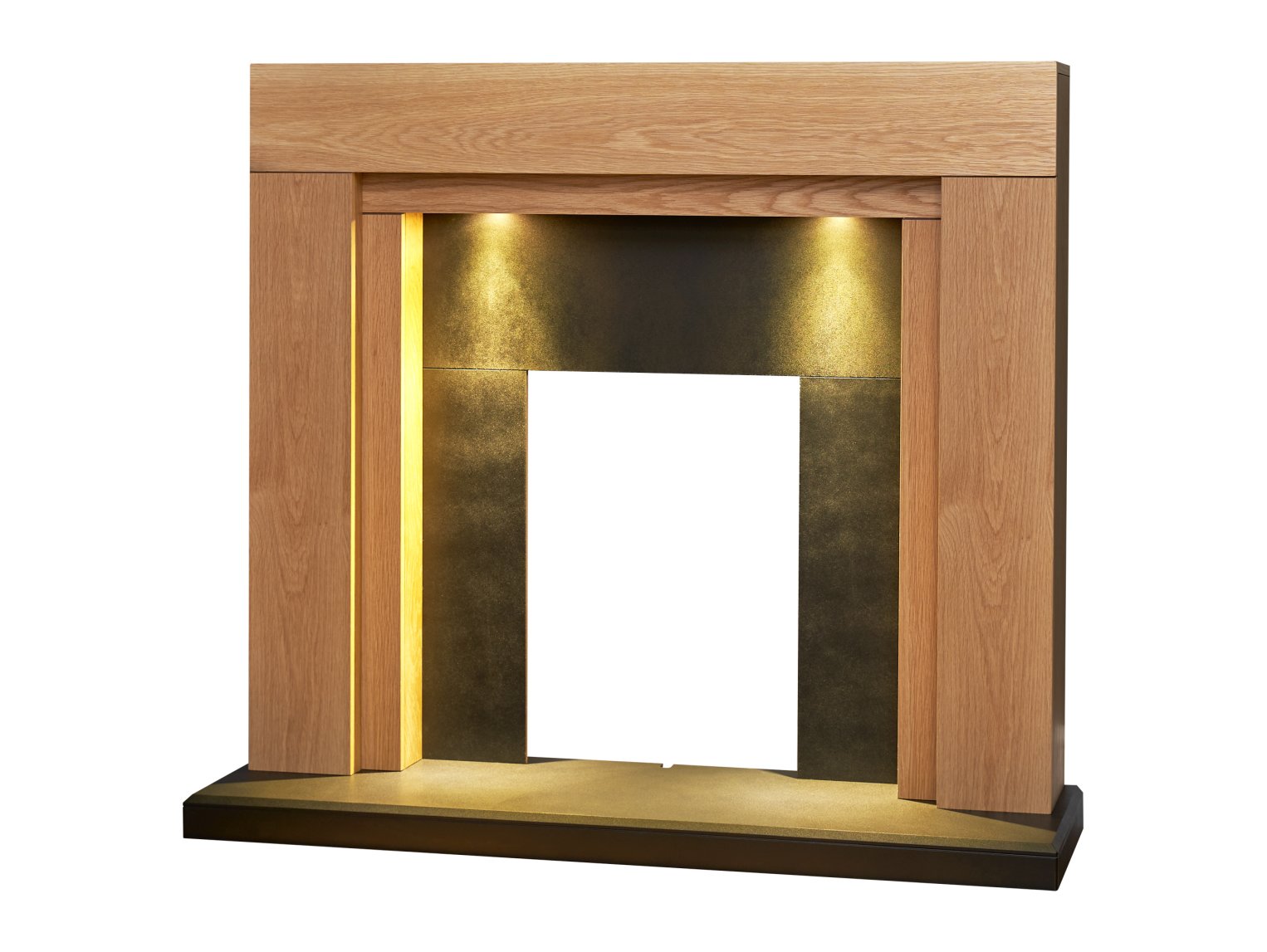 Adam Beaumont Oak & Black Fireplace + Downlights, 48"