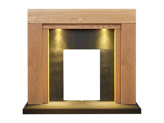 Adam Beaumont Oak & Black Fireplace with Downlights, 48 Inch
