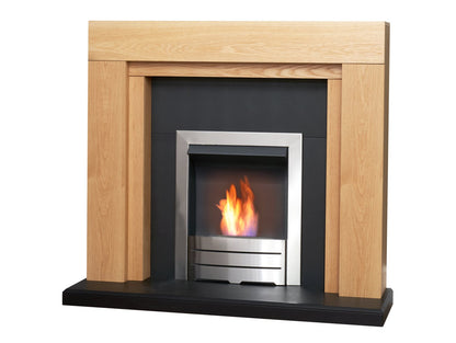 Adam Beaumont Oak & Black Fireplace + Downlights & Colorado Bio Ethanol Fire Brushed Steel, 48"
