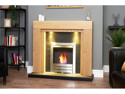 Adam Beaumont Oak & Black Fireplace + Downlights & Colorado Bio Ethanol Fire Brushed Steel, 48"