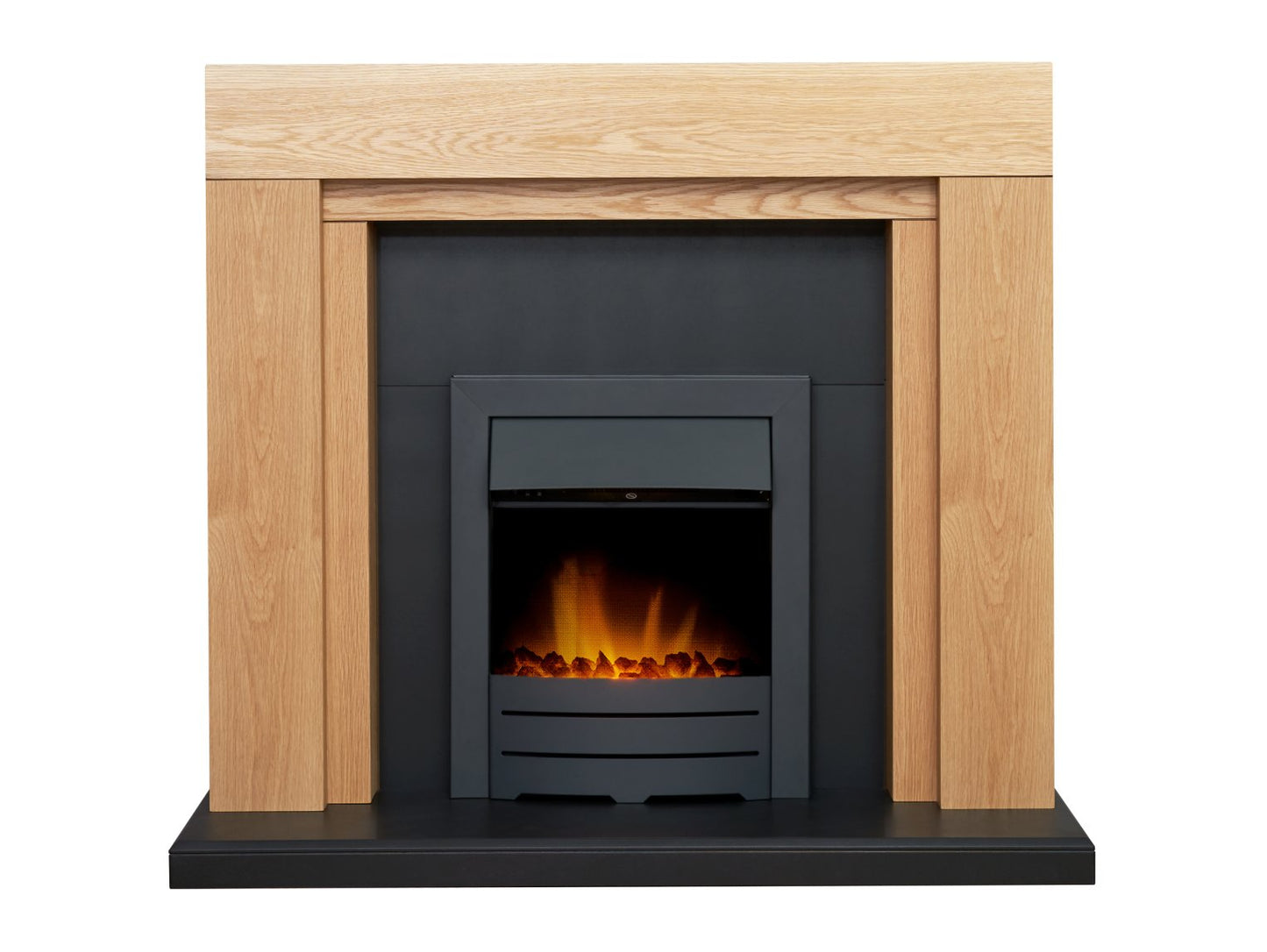 Adam Beaumont Oak & Black Fireplace with Downlights & Colorado Electric Fire in Black, 48 Inch