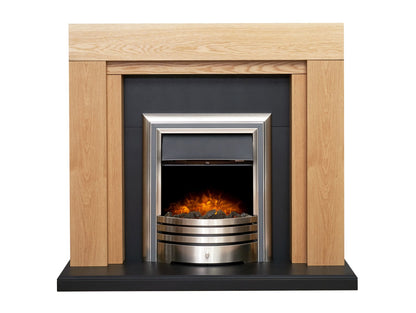 Adam Beaumont Oak & Black Fireplace with Downlights & Astralis 6-in-1 Electric Fire in Chrome, 48 Inch