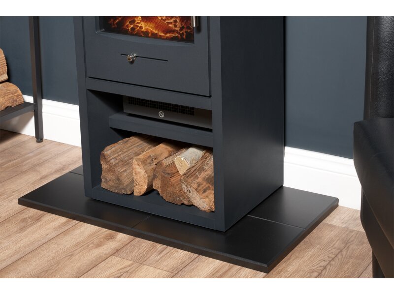 Adam Bergen XL Electric Stove in Charcoal Grey with Angled Stove Pipe in Black