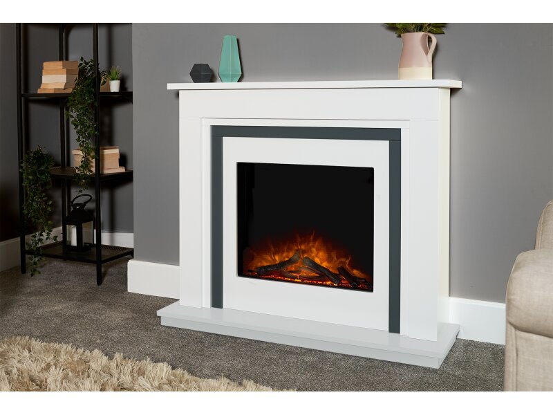 Adam Brentwood Electric Fireplace Suite in Pure White & Grey, 43 Inch