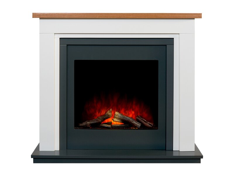 Adam Brentwood Fireplace Pure White & Charcoal Grey with Ontario Electric fire, 43 Inch