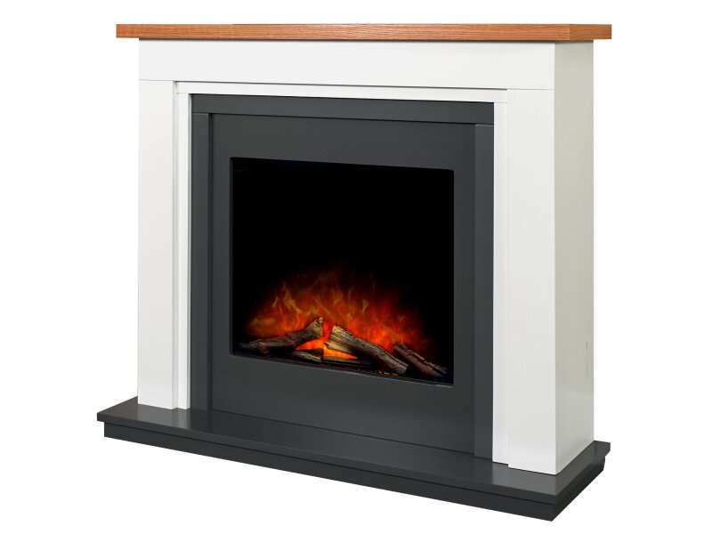 Adam Brentwood Fireplace Pure White & Charcoal Grey with Ontario Electric fire, 43 Inch