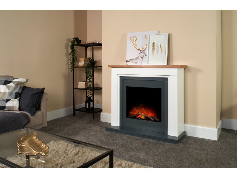 Adam Brentwood Fireplace Pure White & Charcoal Grey with Ontario Electric fire, 43 Inch