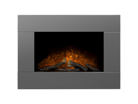 Adam Carina Electric Wall Mounted Fire with Logs & Remote Control in Satin Grey, 32 Inch