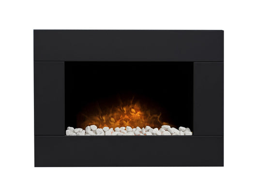 Adam Carina Electric Wall Mounted Fire with Pebbles & Remote Control in Black, 32 Inch