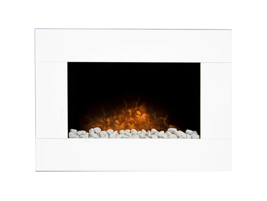 Adam Carina Electric Wall Mounted Fire with Pebbles & Remote Control in Pure White, 32 Inch