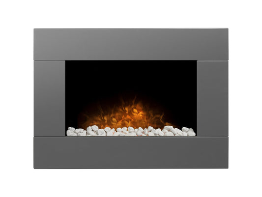 Adam Carina Electric Wall Mounted Fire with Pebbles & Remote Control in Satin Grey, 32 Inch