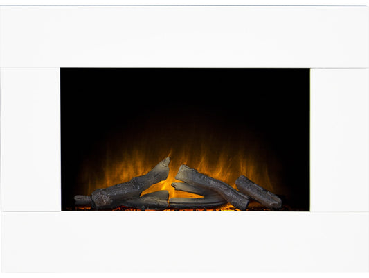 Adam Carina Electric Wall Mounted Fire with Logs & Remote Control in Pure White, 32 Inch