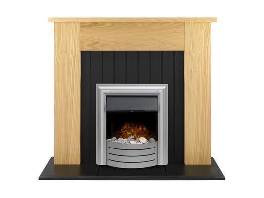Adam Chessington Fireplace Suite Oak + Lynx 3-in1 Electric Fire Chrome, 48"