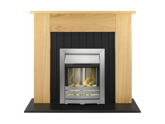 Adam Chessington Fireplace Suite Oak + Helios Electric Fire Brushed Steel, 48"