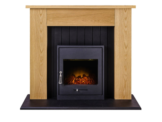 Adam Chessington Fireplace Suite Oak + Oslo Electric Fire, 48"