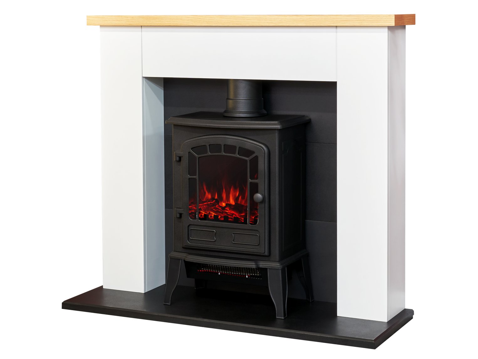 Adam Chester Fireplace Pure White + Ripon Electric Stove Black, 39"