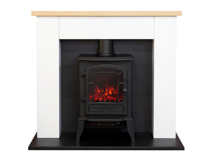 Adam Chester Fireplace in Pure White with Ripon Electric Stove in Black, 39 Inch