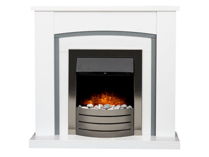 Adam Chilton Fireplace in Pure White & Grey with Comet Electric Fire in Obsidian Black, 39 Inch