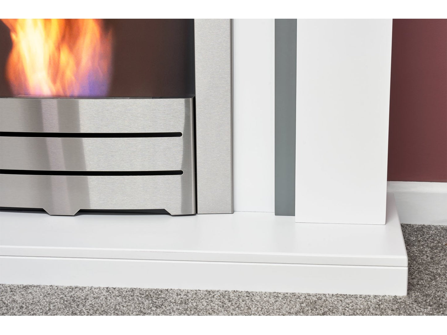 Adam Chilton Fireplace Pure White & Grey + Colorado Bio Ethanol Fire Brushed Steel, 39"