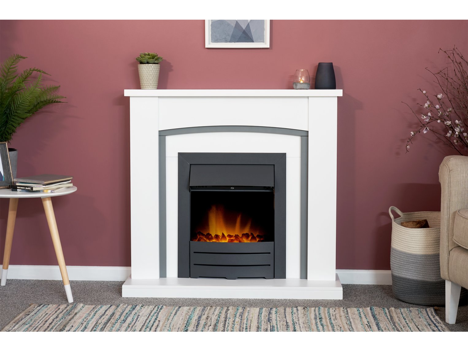 Adam Chilton Fireplace Pure White & Grey + Colorado Electric Fire Black, 39"