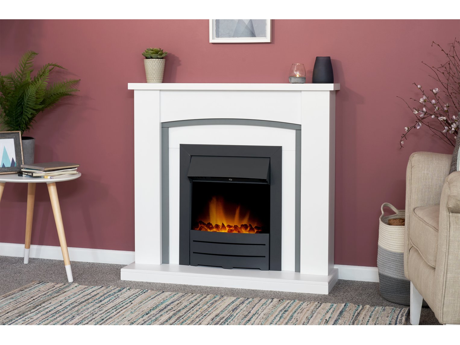 Adam Chilton Fireplace Pure White & Grey + Colorado Electric Fire Black, 39"