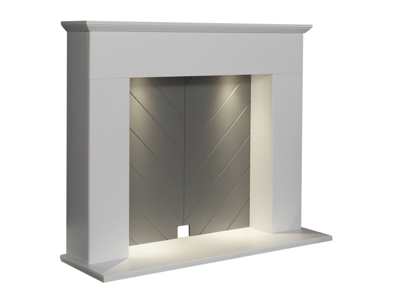 Adam Corinth Stove Fireplace in Pure White & Grey with Downlights, 48 Inch