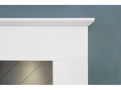 Adam Corinth Stove Fireplace in Pure White & Grey with Downlights & Lunar Electric Stove in Charcoal Grey, 48 Inch