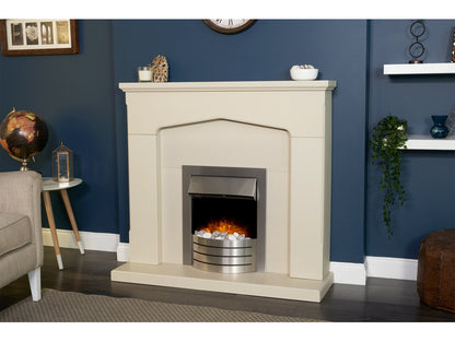 Adam Cotswold Fireplace Stone Effect + Comet Electric Fire Brushed Steel, 48"