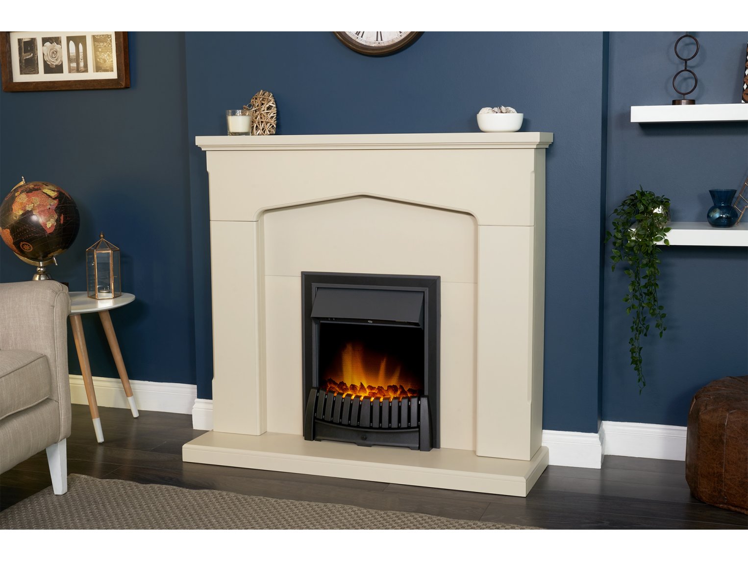 Adam Cotswold Fireplace Stone Effect + Elan Electric Fire Black, 48"