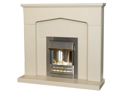 Adam Cotswold Fireplace Stone Effect + Helios Electric Fire Brushed Steel, 48"