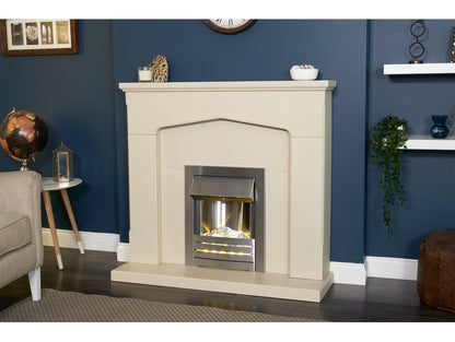 Adam Cotswold Fireplace Stone Effect + Helios Electric Fire Brushed Steel, 48"