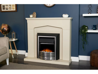 Adam Cotswold Fireplace Stone Effect + York Freestanding Electric Fire Brushed Steel, 48"