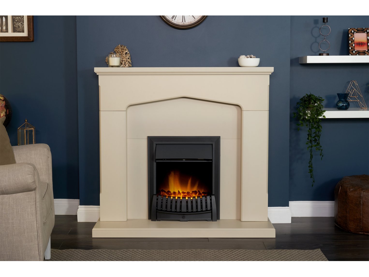 Adam Cotswold Fireplace Stone Effect + Elan Electric Fire Black, 48"
