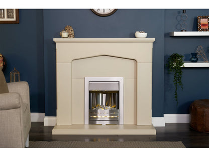 Adam Cotswold Fireplace Stone Effect + Helios Electric Fire Brushed Steel, 48"