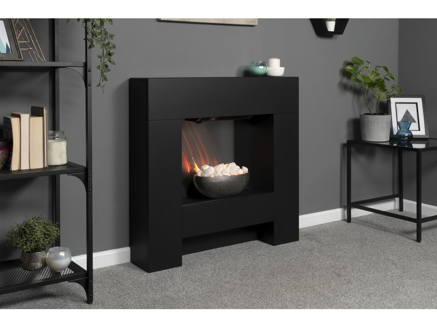 Adam Cubist Textured Black Electric Fireplace Suite 36"