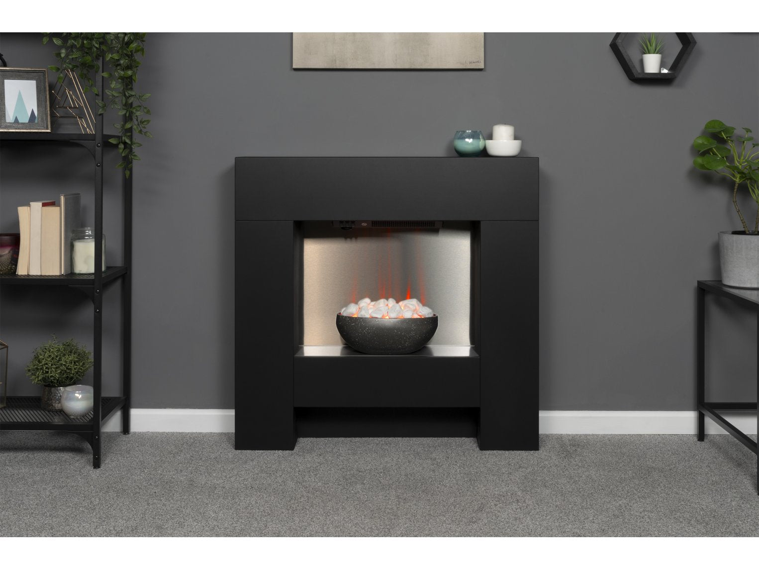 Adam Cubist Textured Black Electric Fireplace Suite 36"