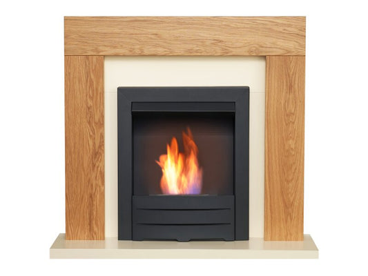 Adam Dakota Fireplace Suite Oak + Colorado Bio Ethanol Fire Black, 39"