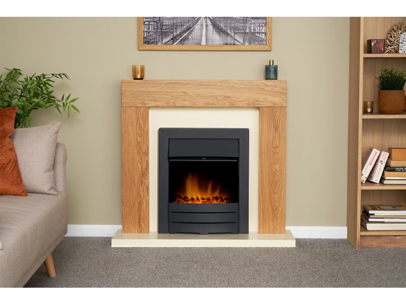 Adam Dakota Fireplace Oak & Cream + Colorado Electric Fire Black, 39"