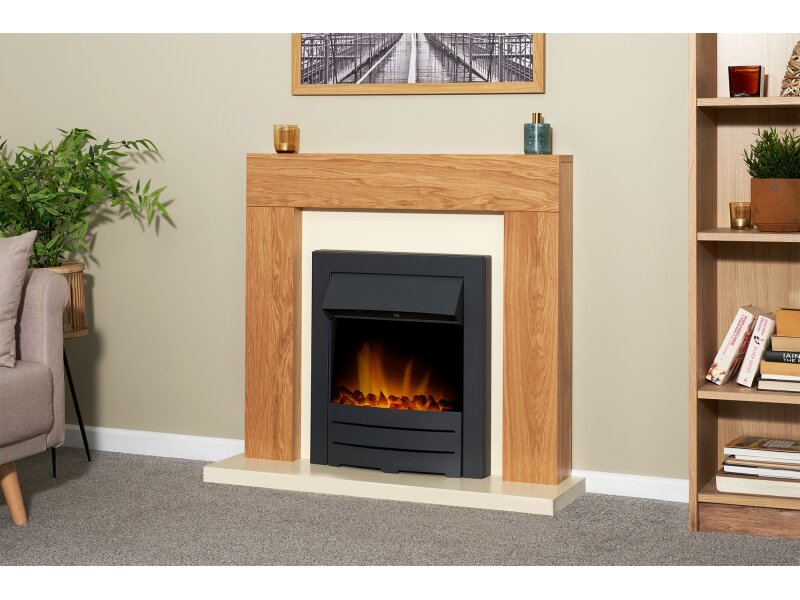 Adam Dakota Fireplace Oak & Cream + Colorado Electric Fire Black, 39"