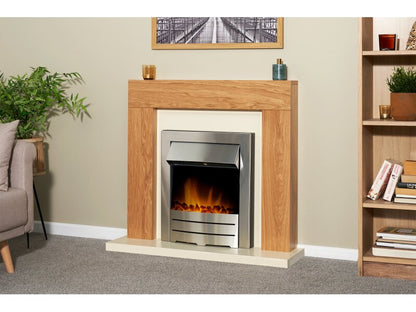 Adam Dakota Fireplace Oak & Cream + Colorado Electric Fire Brushed Steel, 39"