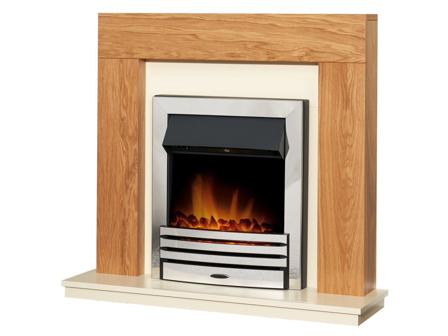 Adam Dakota Fireplace Oak & Cream + Eclipse Electric Fire Chrome, 39"