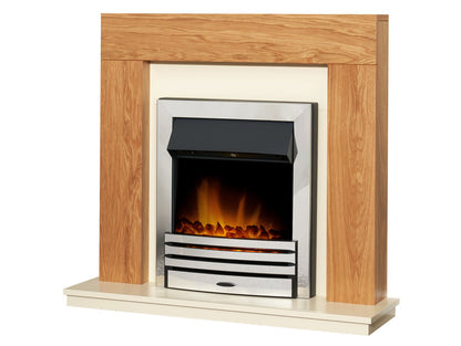 Adam Dakota Fireplace Oak & Cream + Eclipse Electric Fire Chrome, 39"